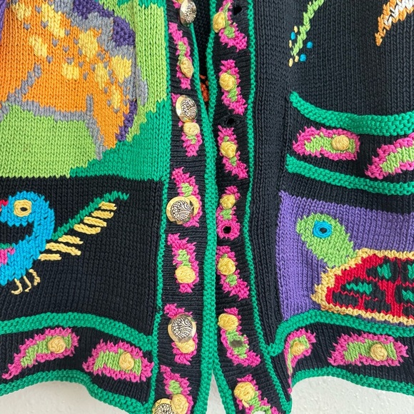 Berek Martha D Vintage 1992 Animal Safari Pima Cotton HandKnit Button Cardigan - Picture 4 of 10
